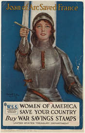Poster of Joan of Arc saved France , war Savings Stamps campaign, 1918